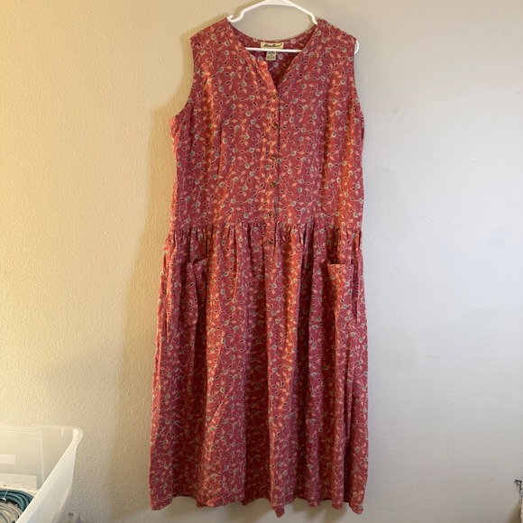 Eddie Bauer Dresses & Skirts - Vintage Eddie Bauer Womens Pink Floral 100% Linen Sleeveless Midi Dress Large